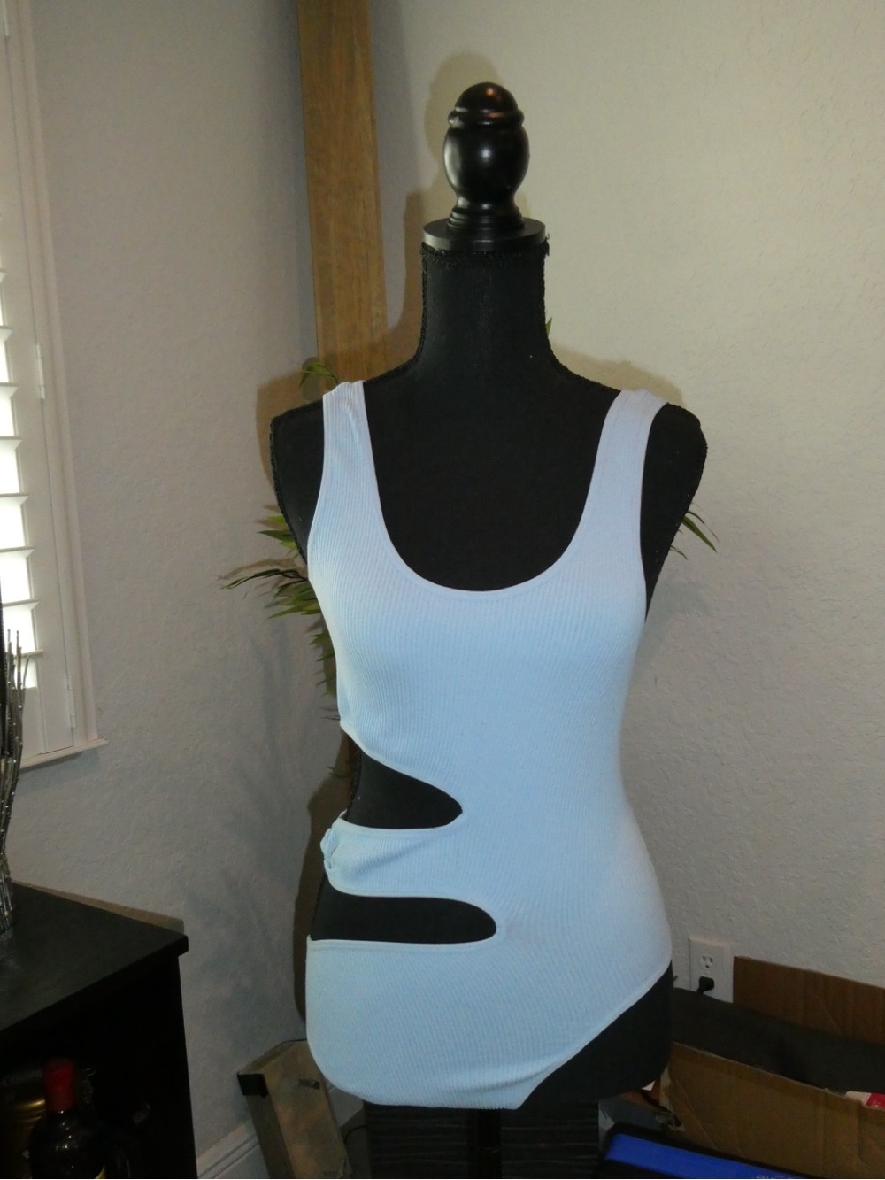 Papaya Light Blue Ribbed Cutout Bodysuit